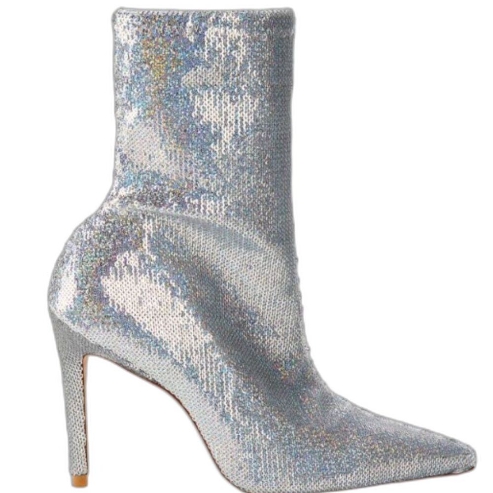 STUART WEITZMAN 85 Stretch Silver Sequin Bootie - Picture 9 of 9